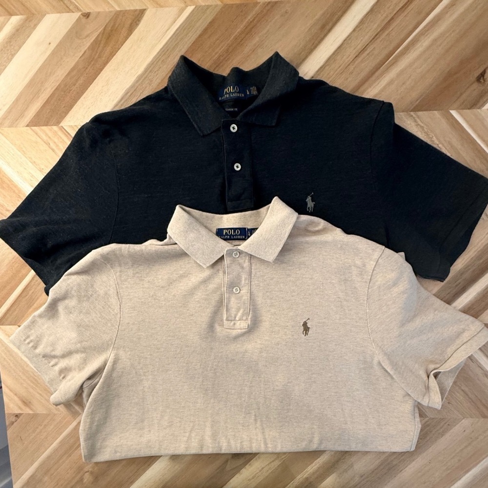 Polo Ralph Lauren Mens Preppy Classic Fit Polo Shirt Black Beige Large 2 Pack